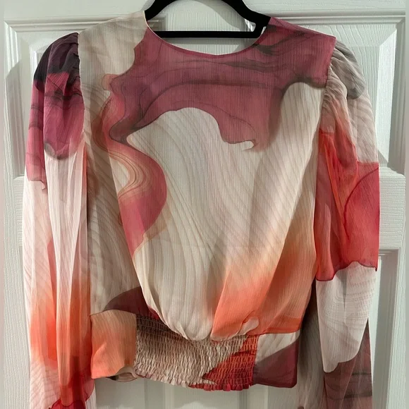 Express Women's Multicolor Sheer Sleeve Crop Top - Picture 3 of 5
